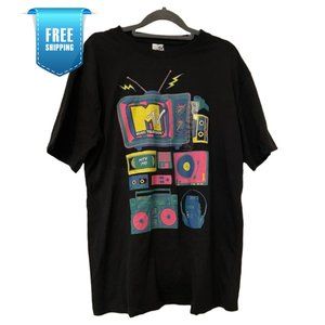 MTV Black Printing Short Sleeve T Shirt - Size Large